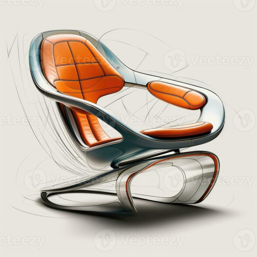 Armchair retro futuristic furniture sketch illustration hand drawing reference designer idea photo