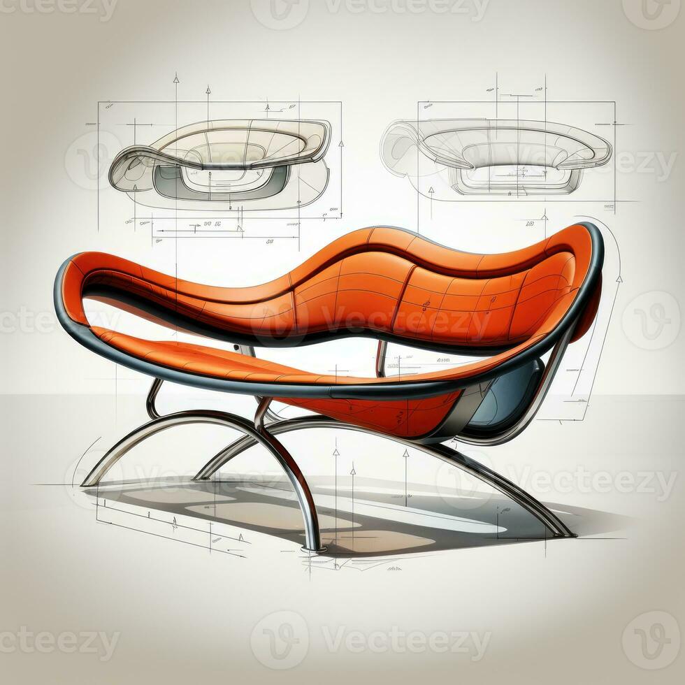 bench retro futuristic furniture sketch illustration hand drawing reference designer idea photo