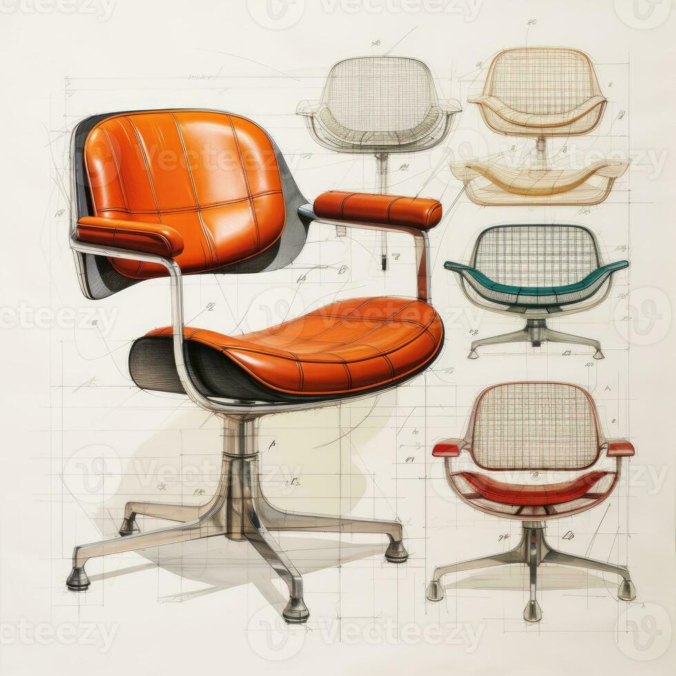 Sillón retro futurista mueble bosquejo ilustración mano dibujo referencia diseñador idea foto