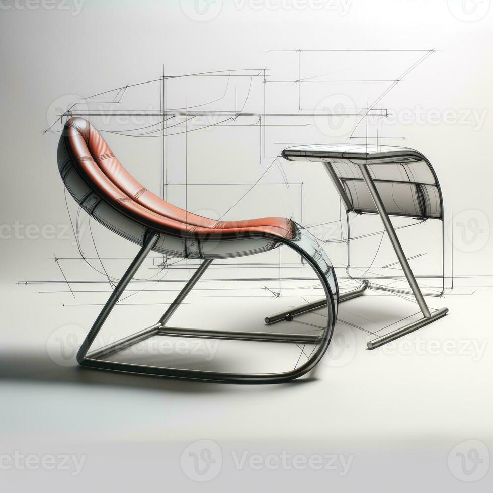 Armchair retro futuristic furniture sketch illustration hand drawing reference designer idea photo