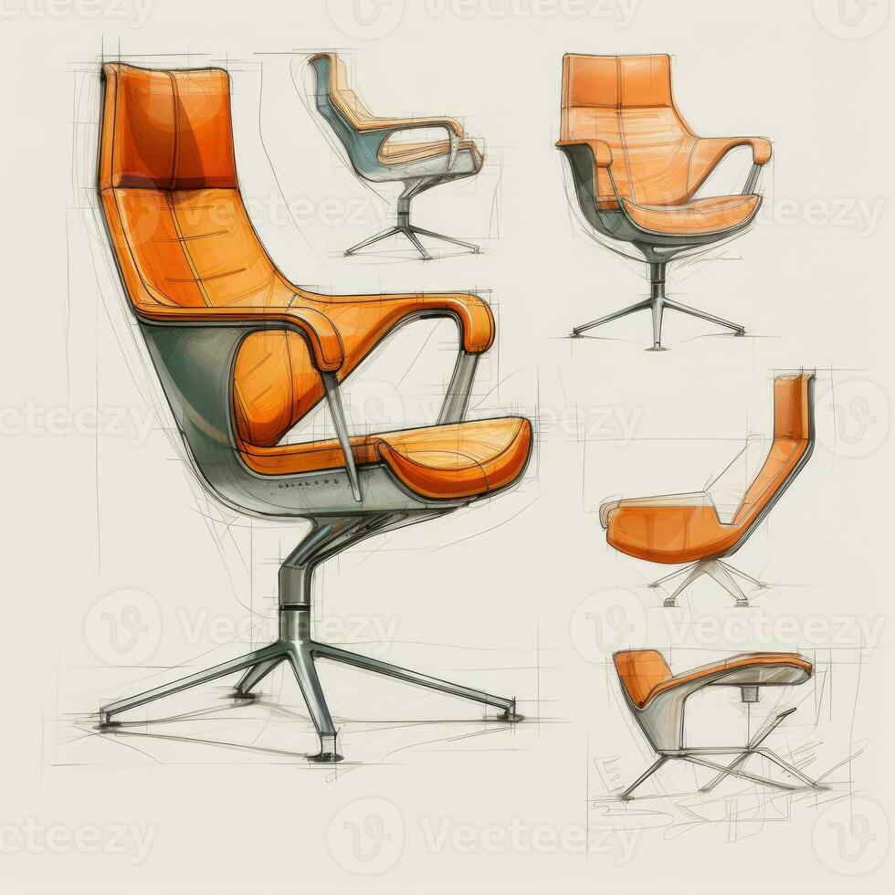 Armchair retro futuristic furniture sketch illustration hand drawing reference designer idea photo