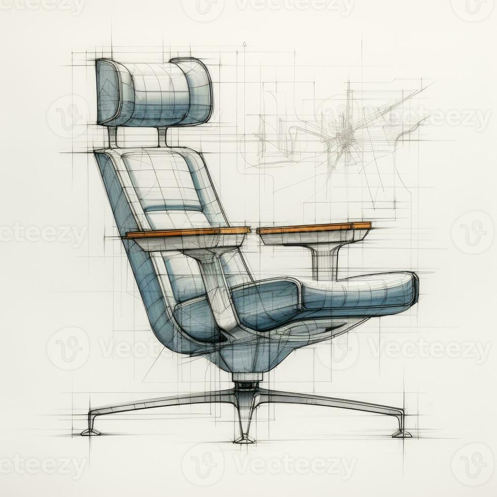 Armchair retro futuristic furniture sketch illustration hand drawing reference designer idea photo