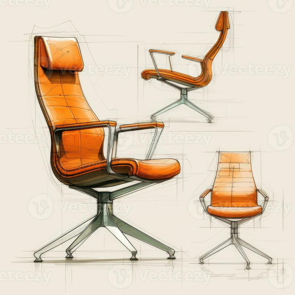 Armchair retro futuristic furniture sketch illustration hand drawing reference designer idea photo