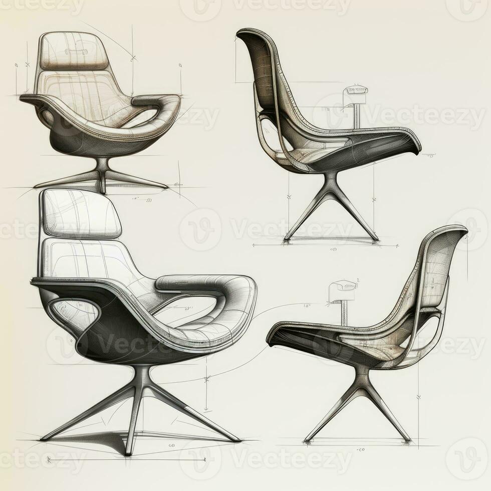 Armchair retro futuristic furniture sketch illustration hand drawing reference designer idea photo