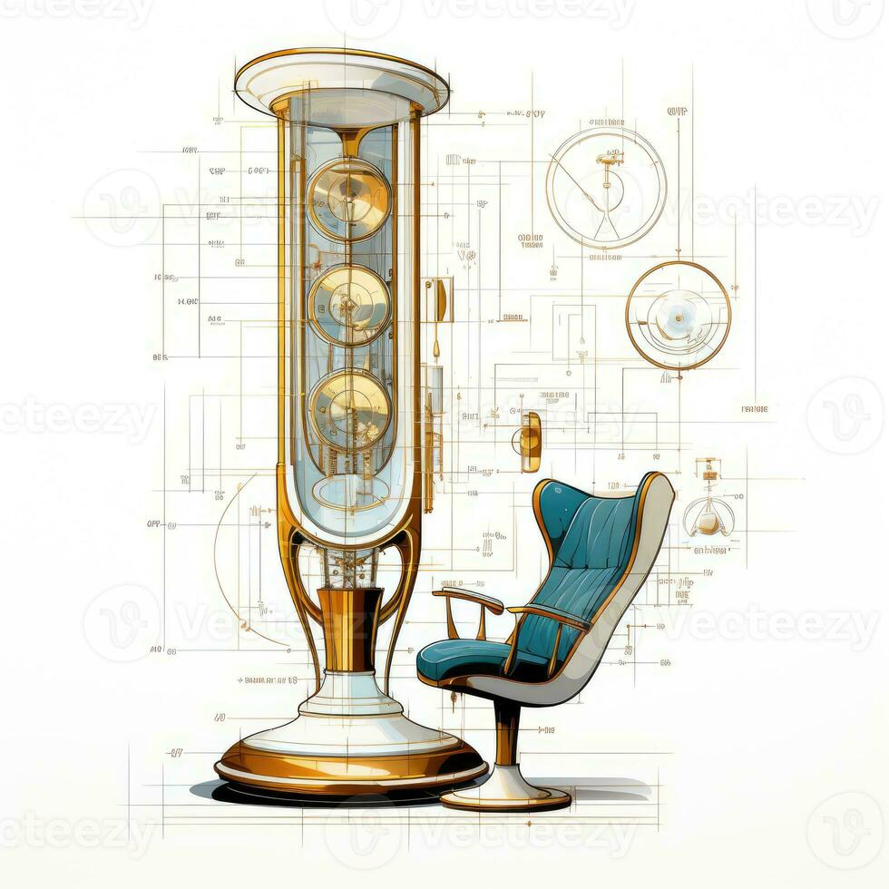 grandfather clock retro futuristic furniture sketch illustration hand drawing reference idea photo