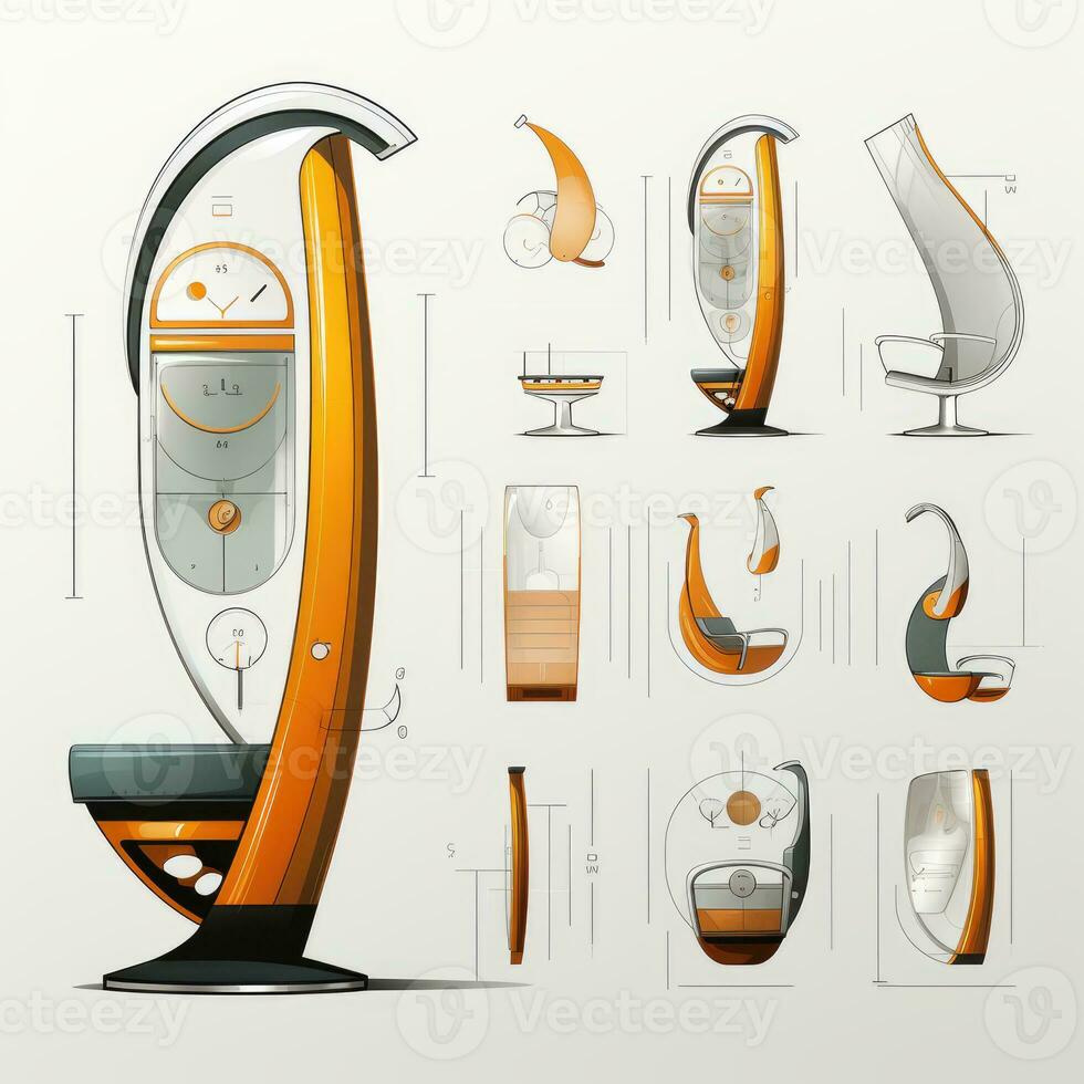 grandfather clock retro futuristic furniture sketch illustration hand drawing reference idea photo