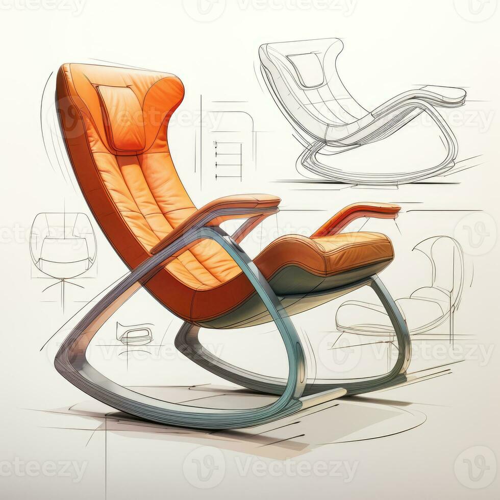 Sillón retro futurista mueble bosquejo ilustración mano dibujo referencia diseñador idea foto