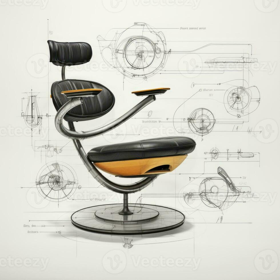 Armchair retro futuristic furniture sketch illustration hand drawing reference designer idea photo