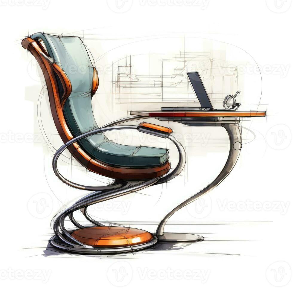 Armchair retro futuristic furniture sketch illustration hand drawing reference designer idea photo