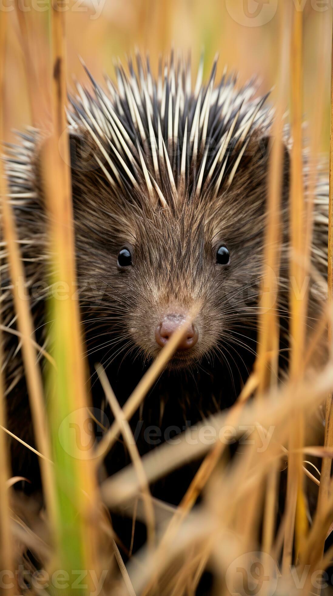 porcupine hidden predator photography grass national geographic style 35mm documentary wallpaper