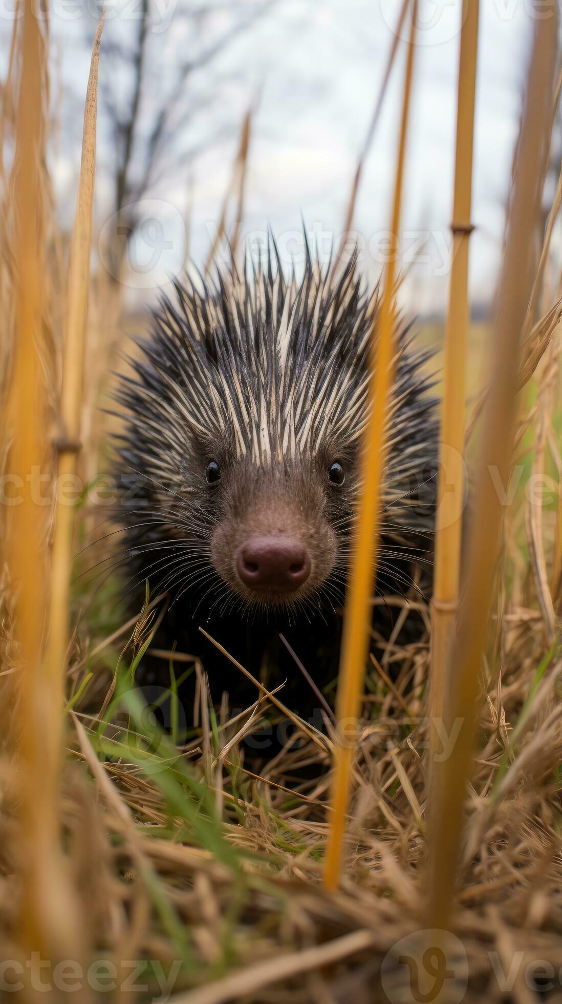 porcupine hidden predator photography grass national geographic style 35mm documentary wallpaper