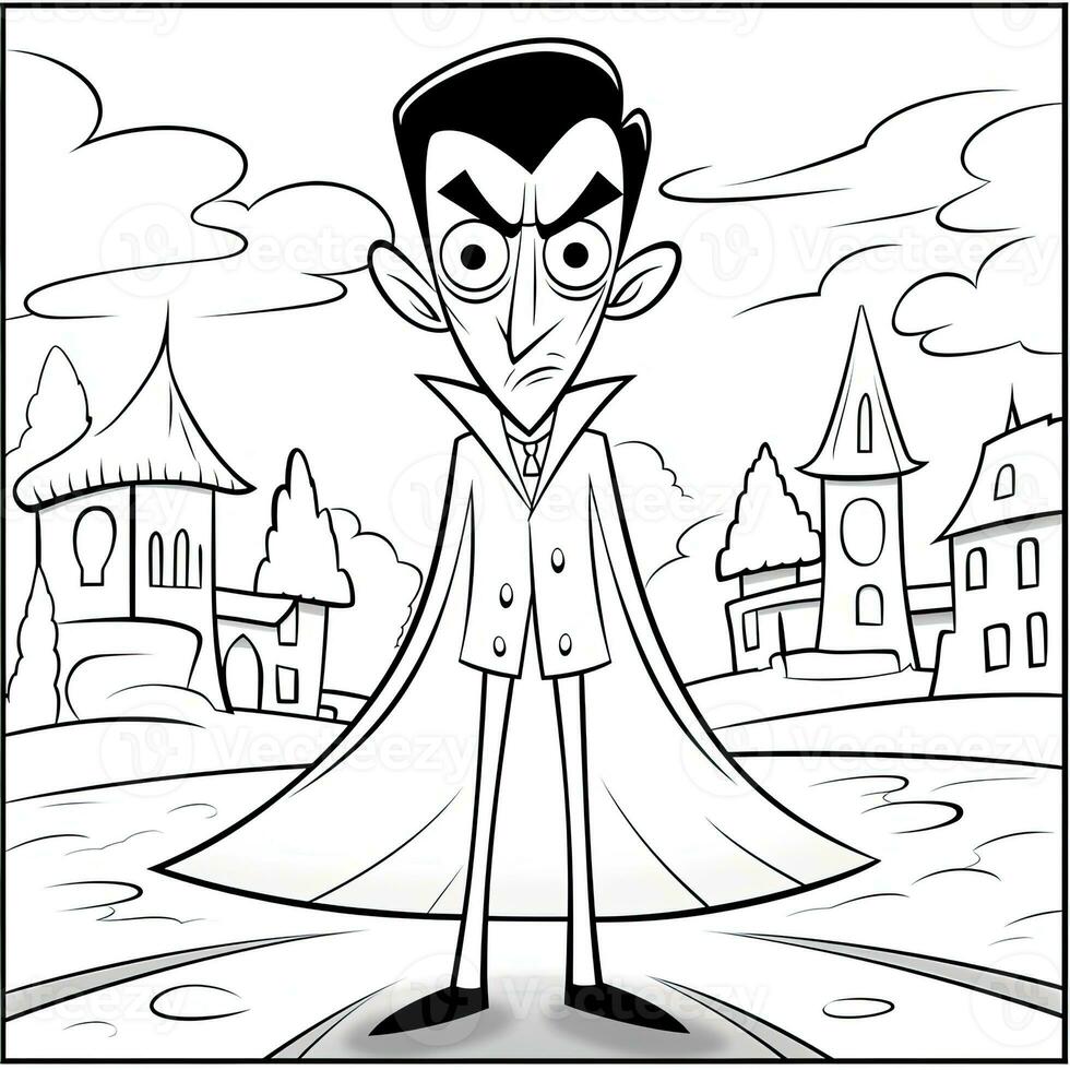 Dracula vampire simple children coloring page Halloween cute white background book isolated bold photo