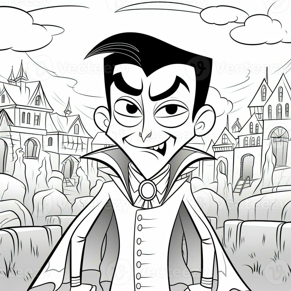 Dracula vampire simple children coloring page Halloween cute white background book isolated bold photo