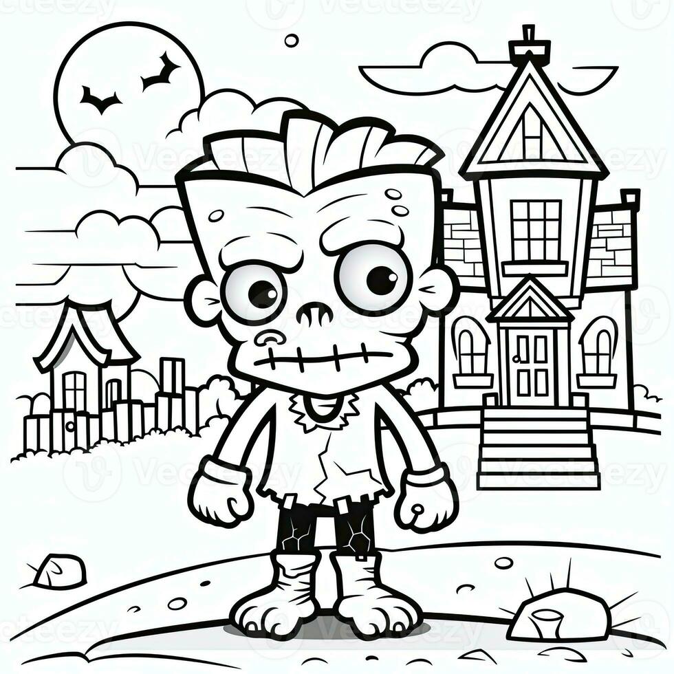 Frankenstein zombie simple children coloring page Halloween cute white background book isolated photo