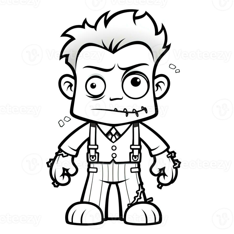 Frankenstein zombie simple children coloring page Halloween cute white background book isolated photo