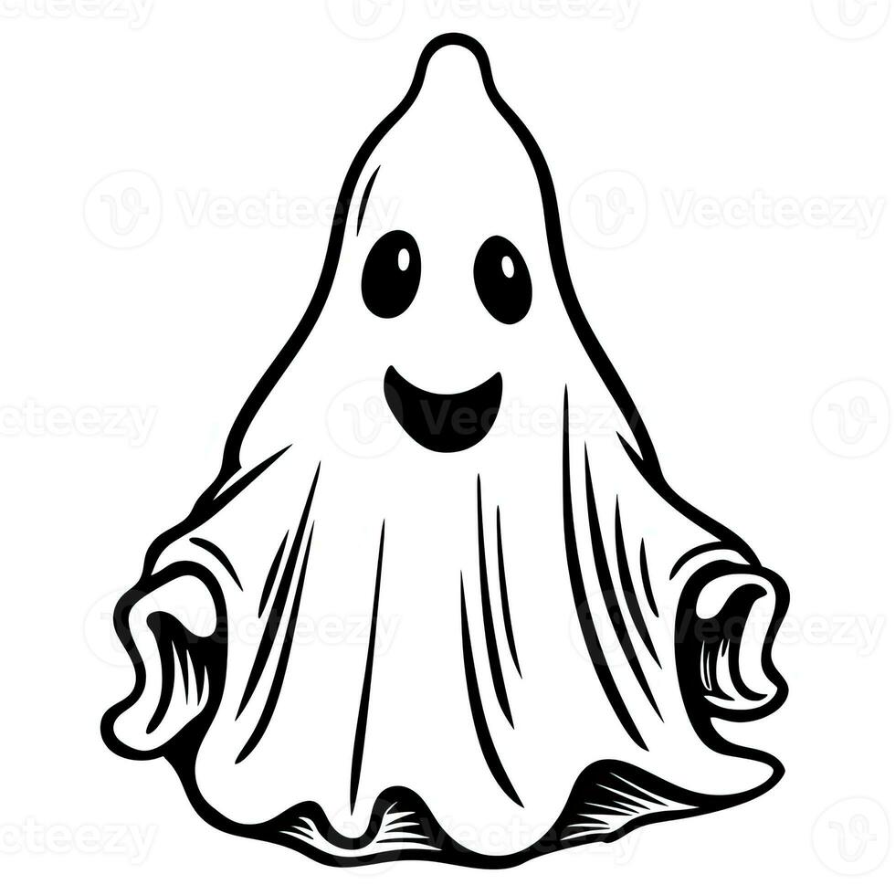 ghost spirit simple children coloring page Halloween cute white background book isolated bold photo