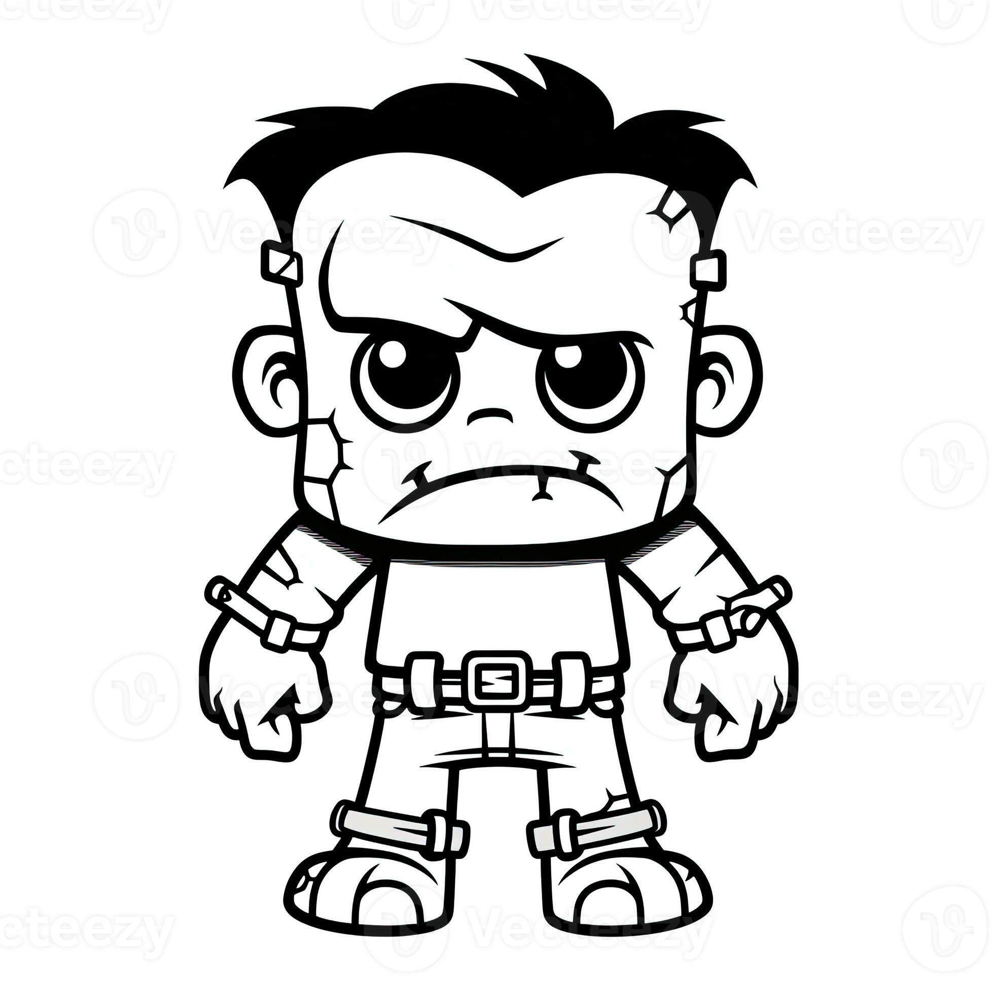 Frankenstein zombie simple children coloring page Halloween cute white ...