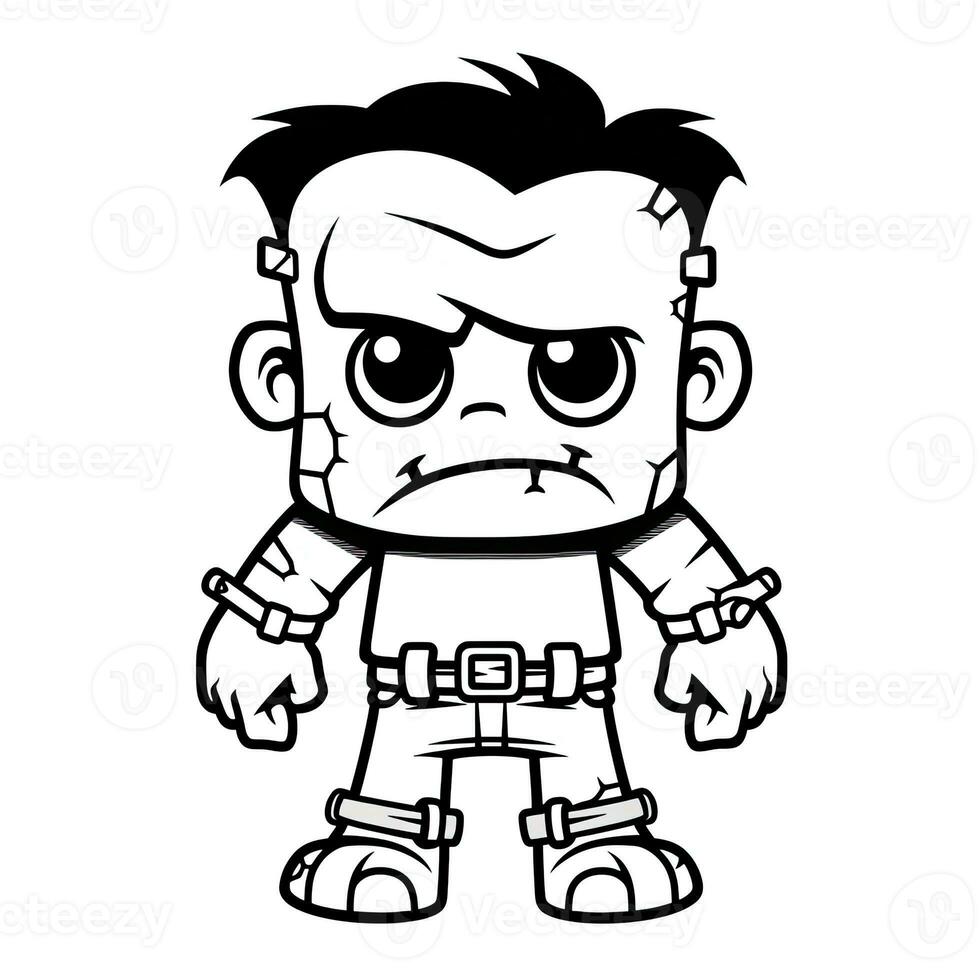 Frankenstein zombie simple children coloring page Halloween cute white background book isolated photo