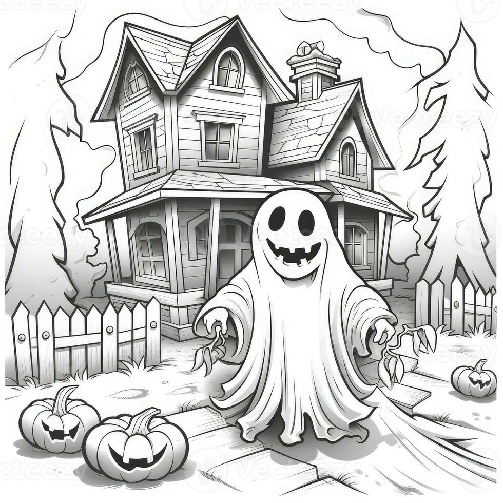 ghost spirit simple children coloring page Halloween cute white background book isolated bold photo