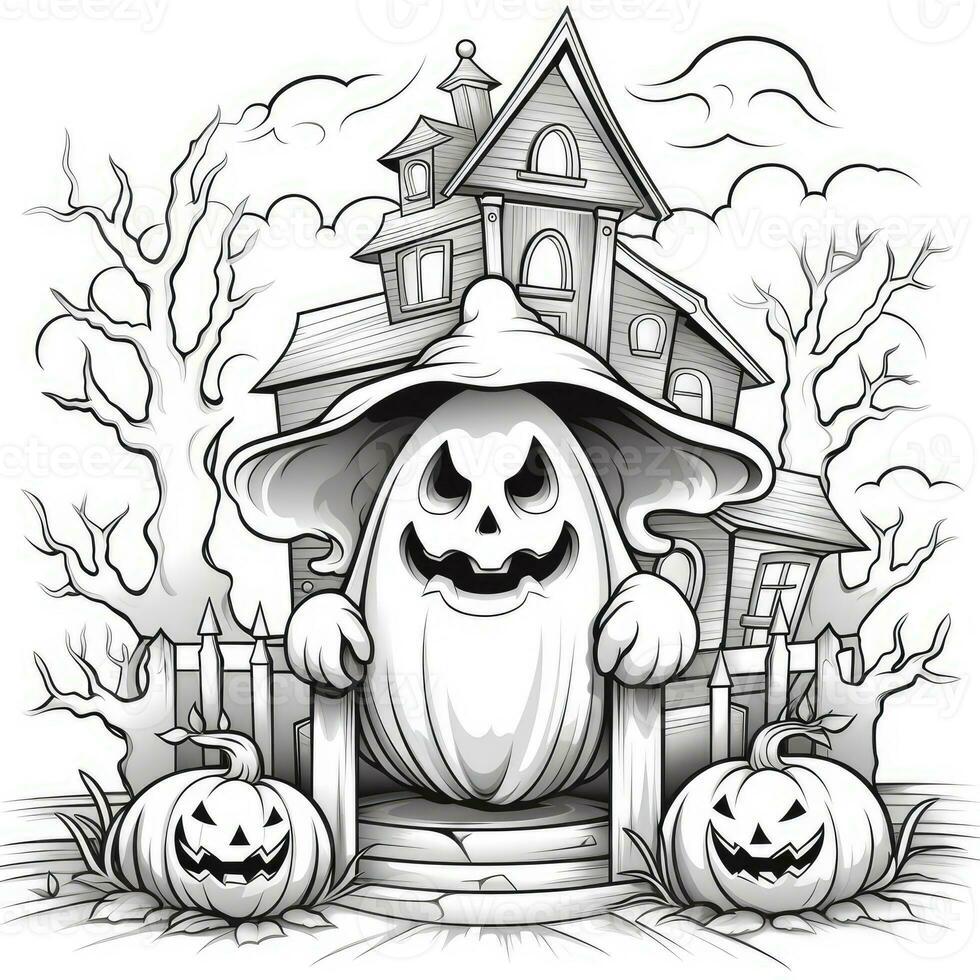 ghost spirit simple children coloring page Halloween cute white background book isolated bold photo