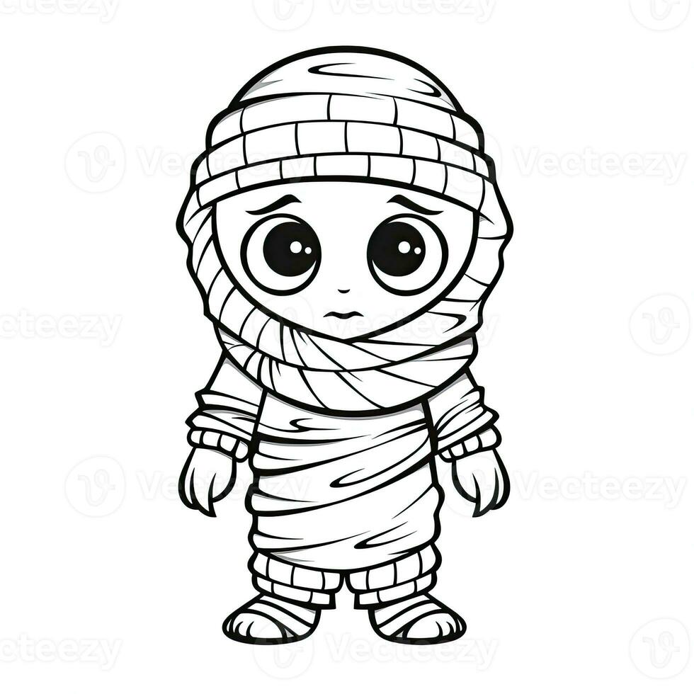 mummy zombie simple children coloring page Halloween cute white background book isolated bold photo