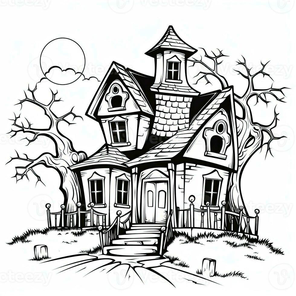 witch house simple children coloring page Halloween cute white background book isolated bold photo