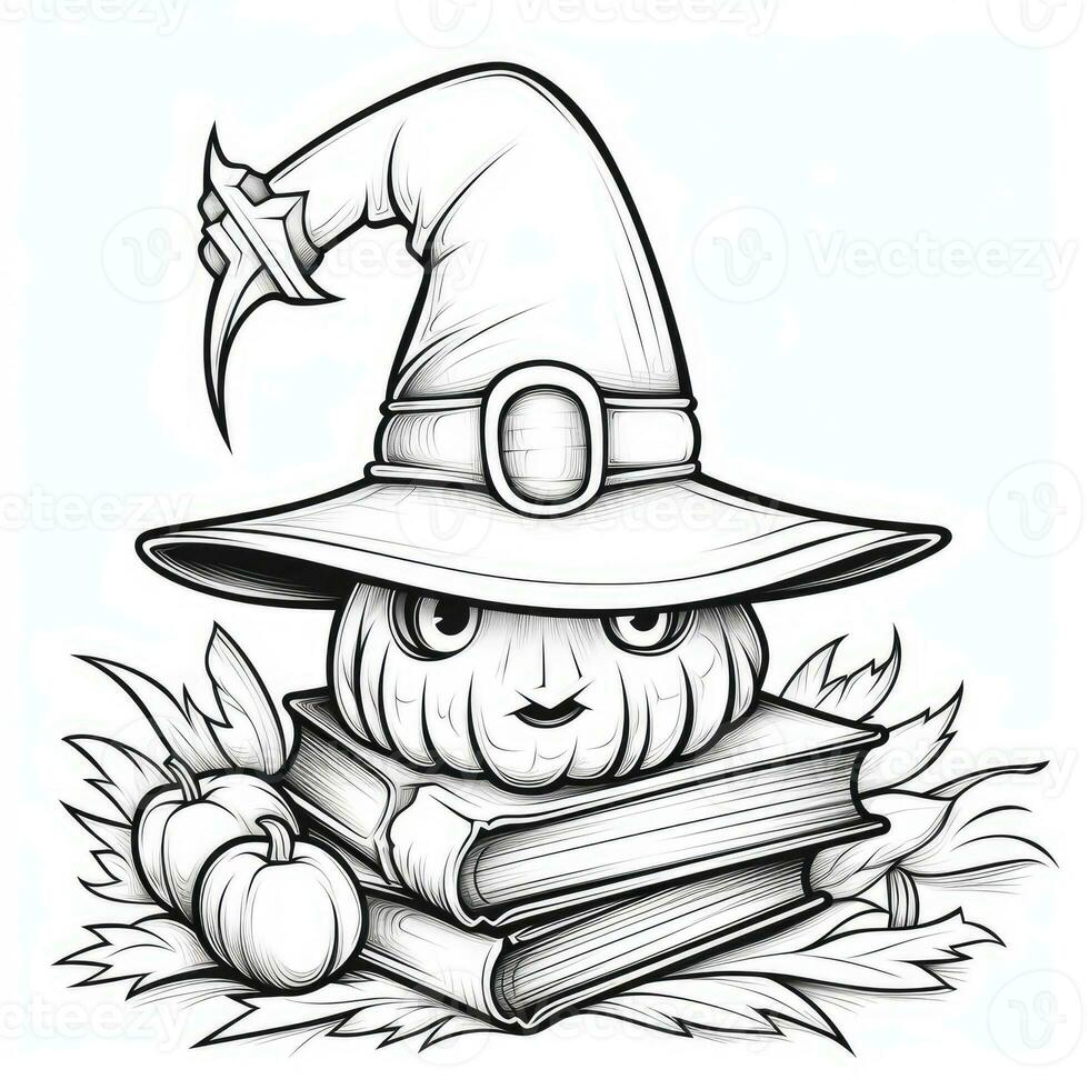 hat books simple children coloring page Halloween cute white background book isolated bold scary photo