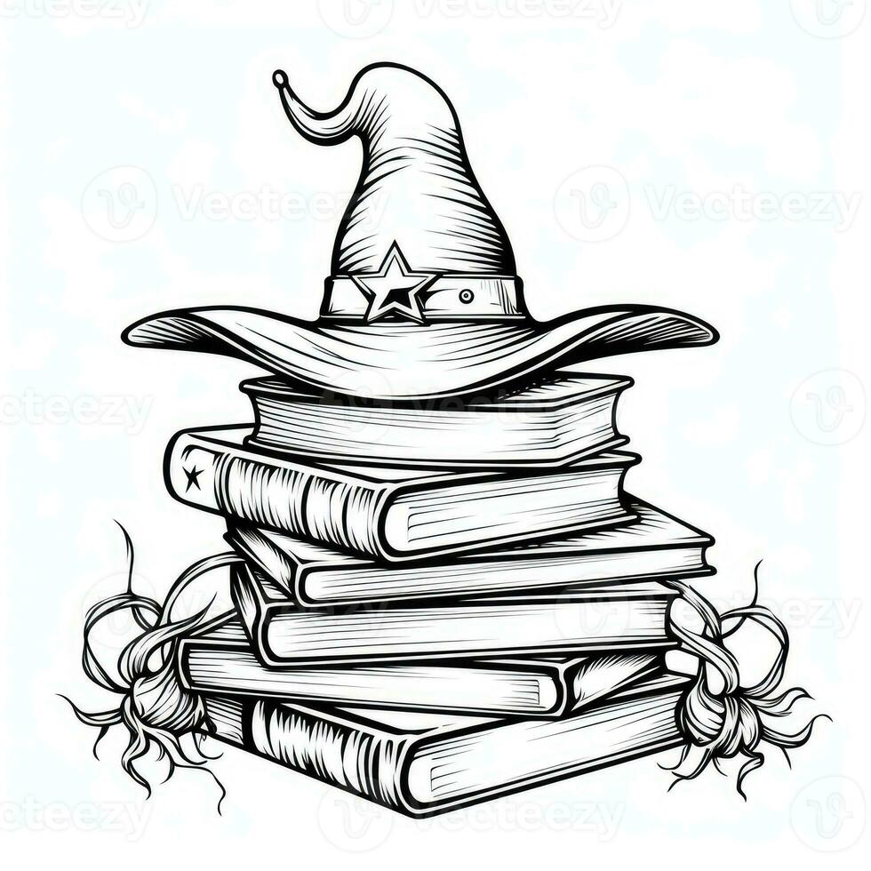 hat books simple children coloring page Halloween cute white background book isolated bold scary photo