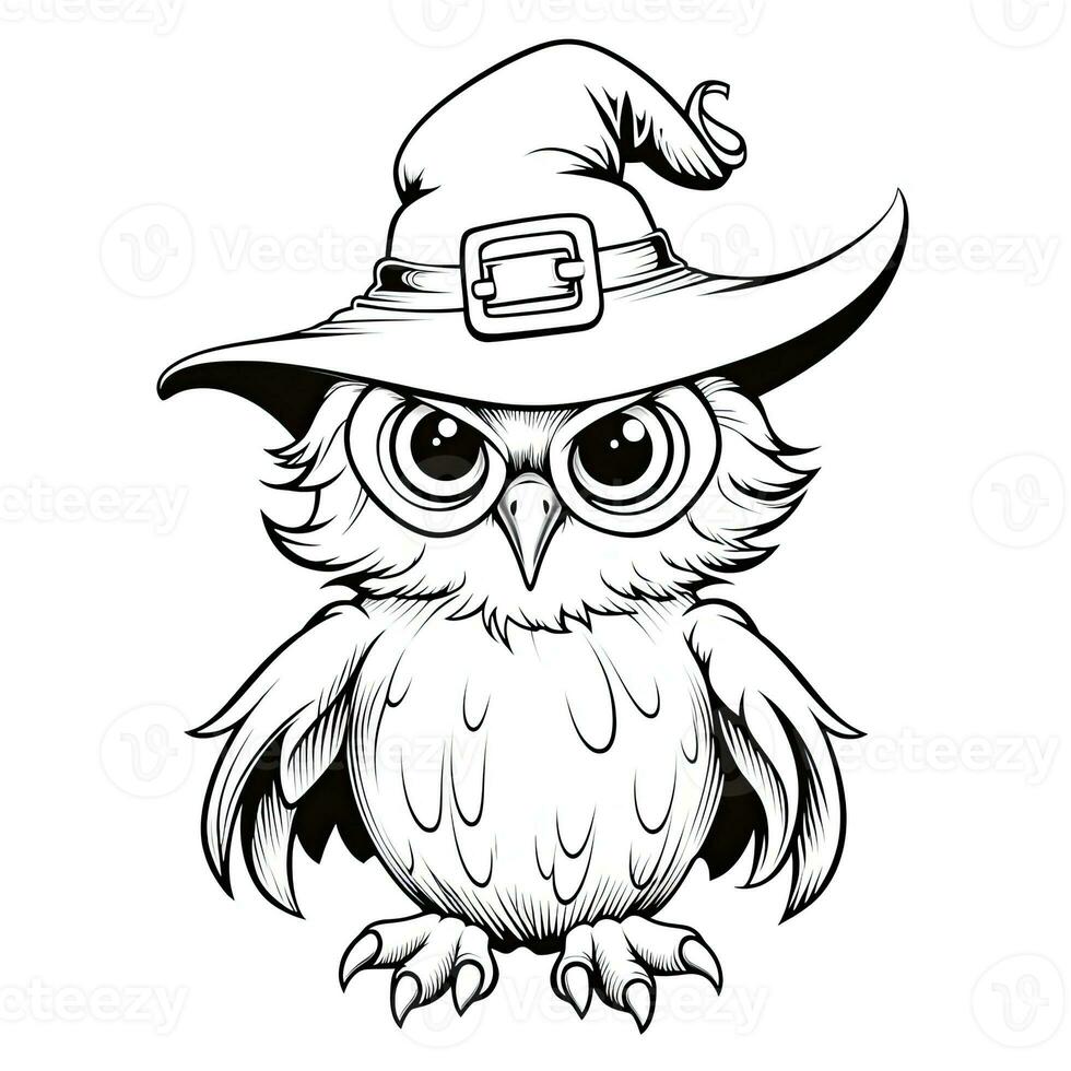 owl simple children coloring page Halloween cute white background book isolated bold scary photo
