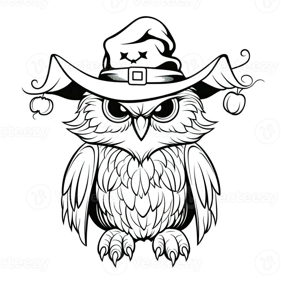 owl simple children coloring page Halloween cute white background book isolated bold scary photo