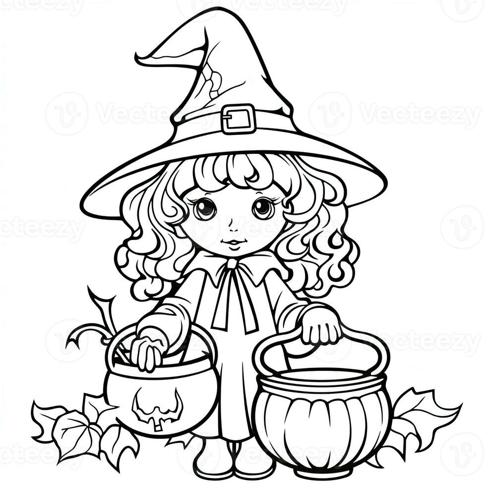 witch cauldron simple children coloring page Halloween cute white background book isolated bold photo