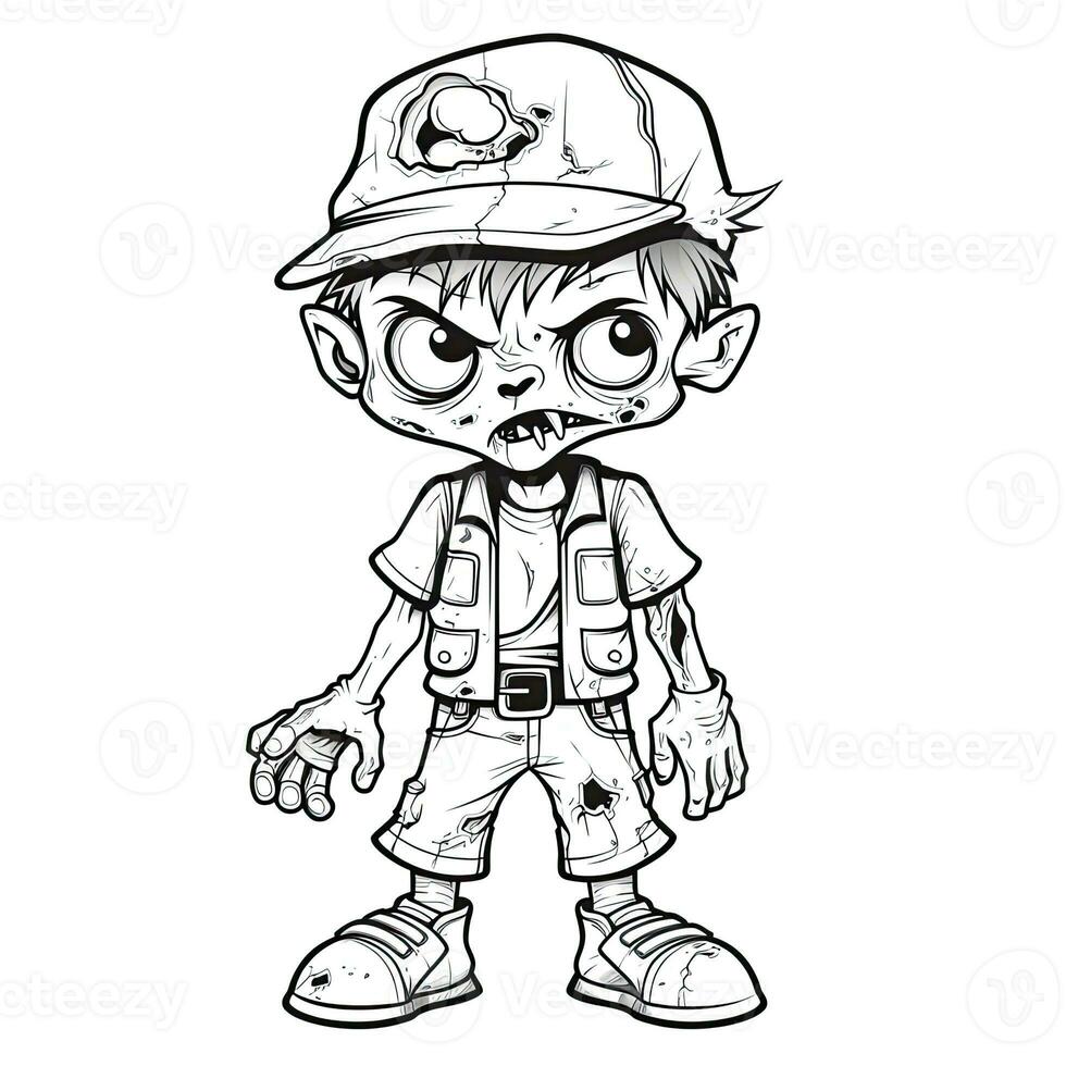 zombie dead walking simple children coloring page Halloween cute white background book isolated photo