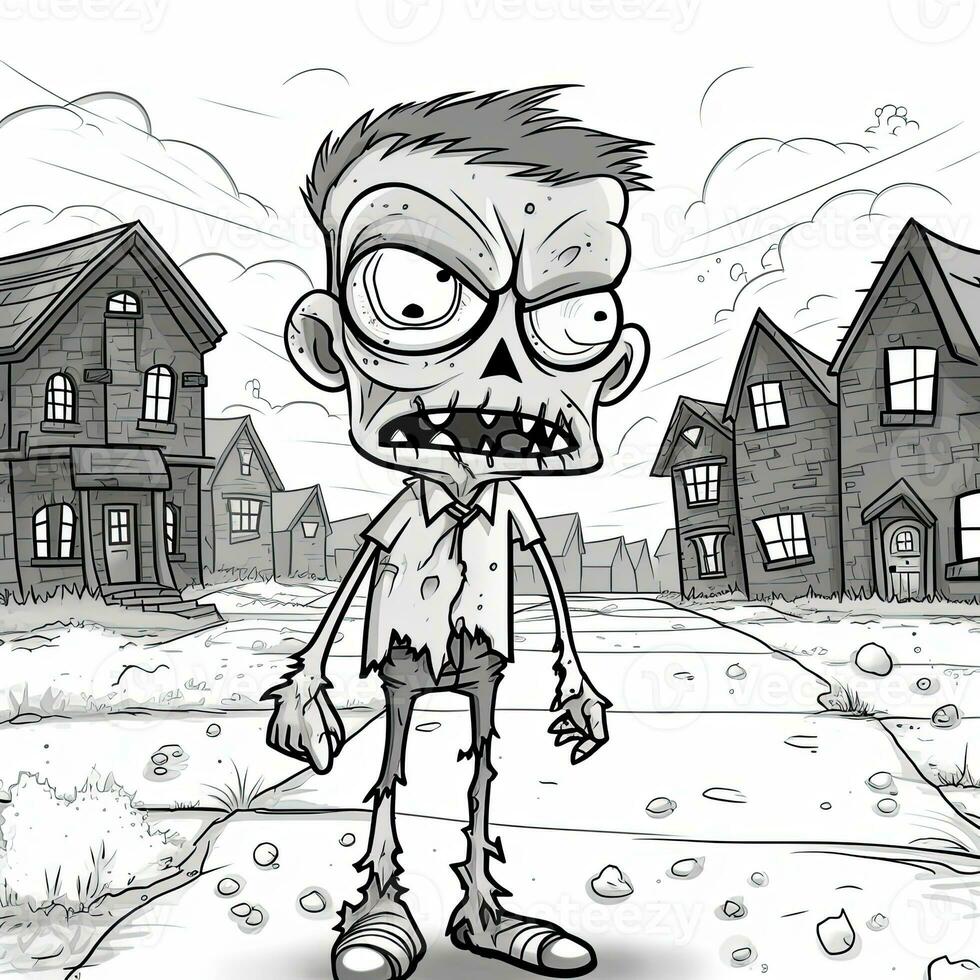 zombie dead walking simple children coloring page Halloween cute white background book isolated photo