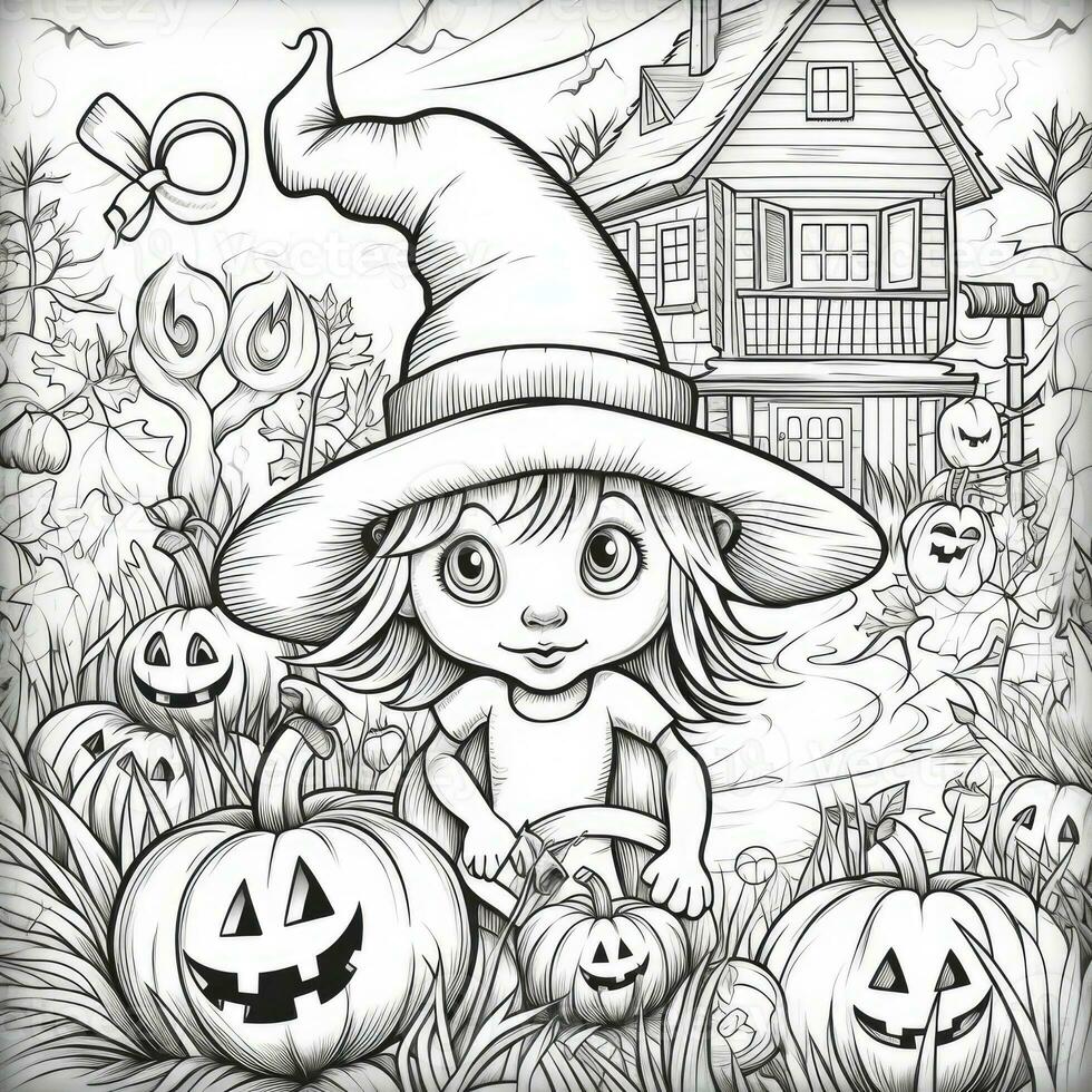 simple children coloring page Halloween cute white background book isolated bold scary photo