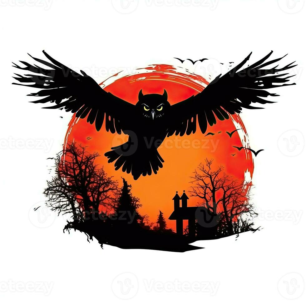 owl moon halloween clipart illustration vector tshirt design sticker cut scrapbook print tattoo photo