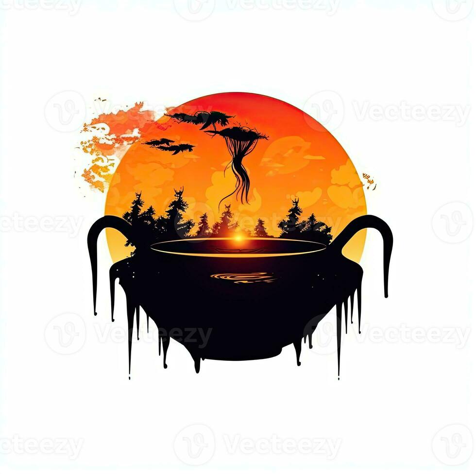 cauldron halloween clipart illustration vector tshirt design sticker cut scrapbook orange tattoo photo