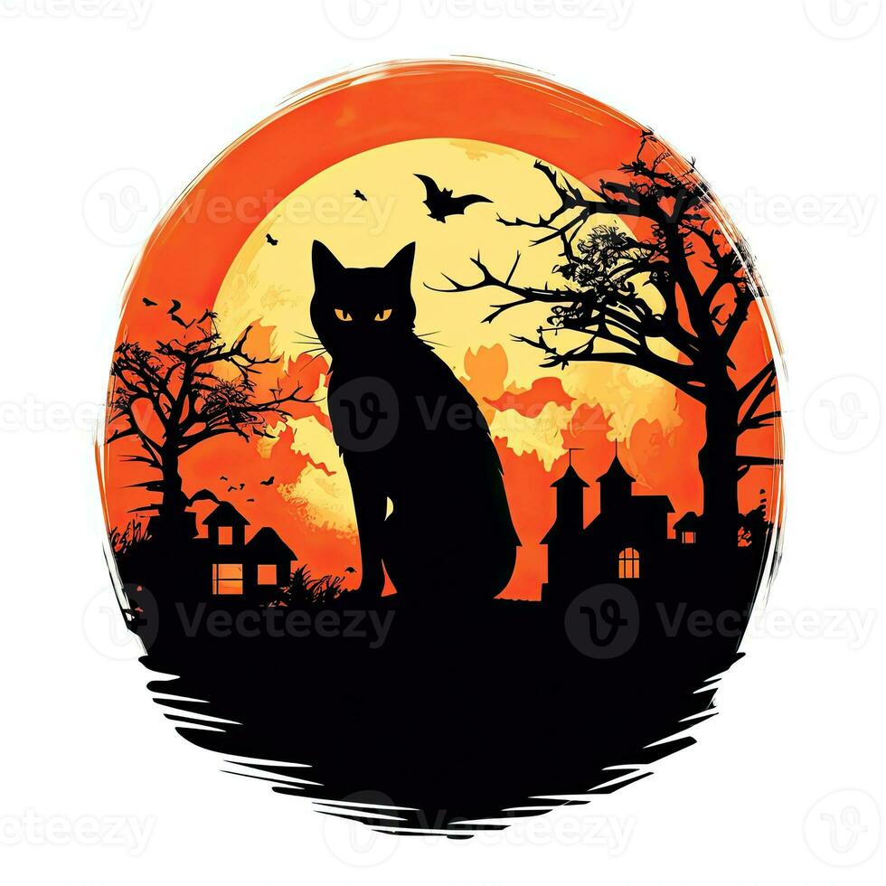 black cat kitty halloween clipart illustration vector tshirt design sticker cut scrapbook tattoo photo