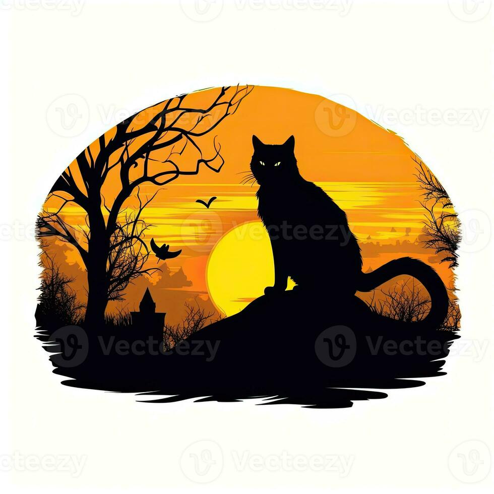 black cat kitty halloween clipart illustration vector tshirt design sticker cut scrapbook tattoo photo