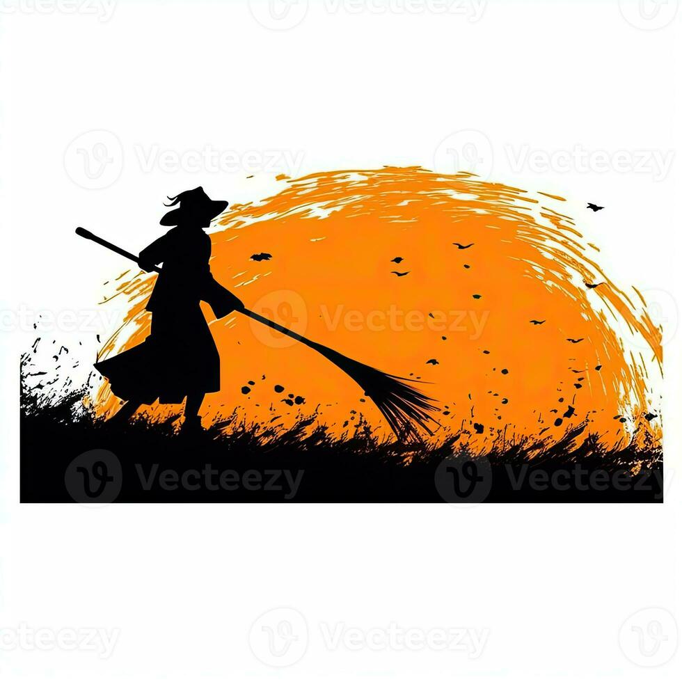 bruja Víspera de Todos los Santos clipart ilustración vector camiseta diseño pegatina cortar álbum de recortes naranja tatuaje foto