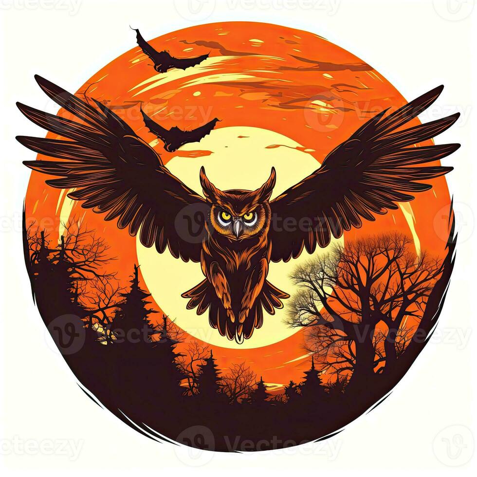 owl moon halloween clipart illustration vector tshirt design sticker cut scrapbook print tattoo photo