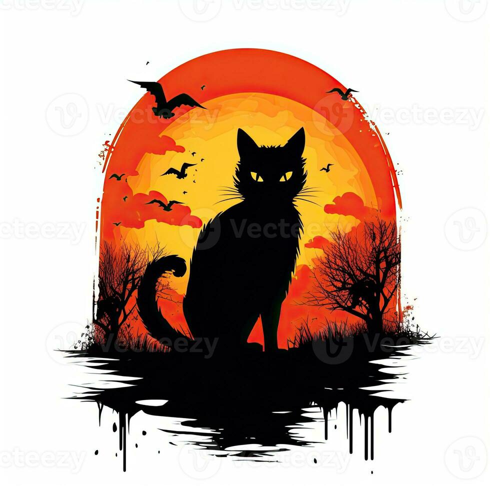 negro gato gatito Víspera de Todos los Santos clipart ilustración vector camiseta diseño pegatina cortar álbum de recortes tatuaje foto