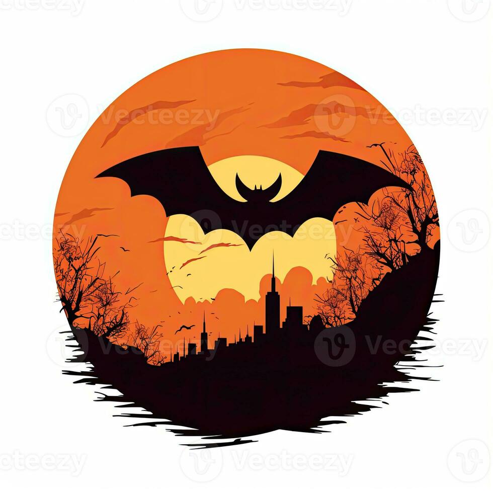 bat moon halloween clipart illustration vector tshirt design sticker cut scrapbook orange tattoo photo