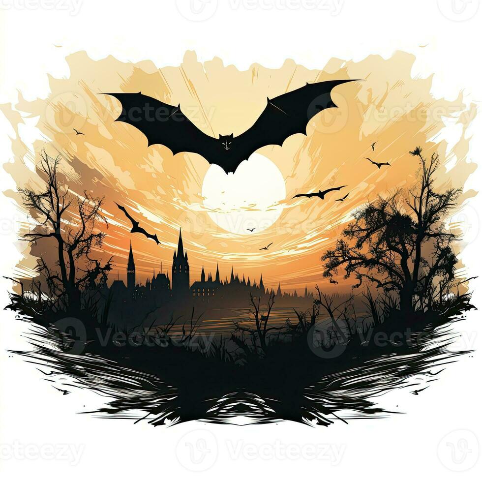 murciélago Luna Víspera de Todos los Santos clipart ilustración vector camiseta diseño pegatina cortar álbum de recortes naranja tatuaje foto