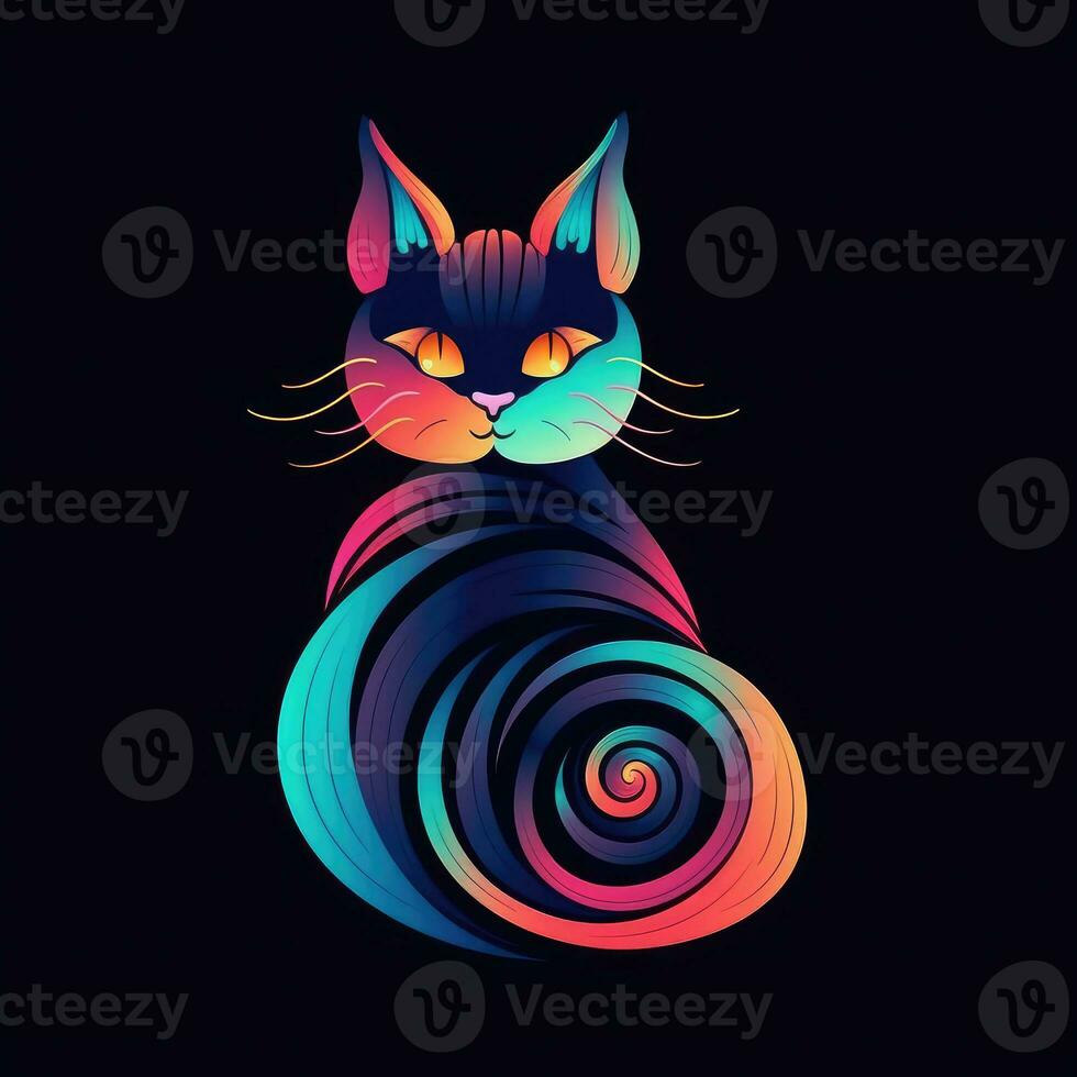 cat kitty neon icon logo halloween cute scary bright illustration tattoo isolated vector photo