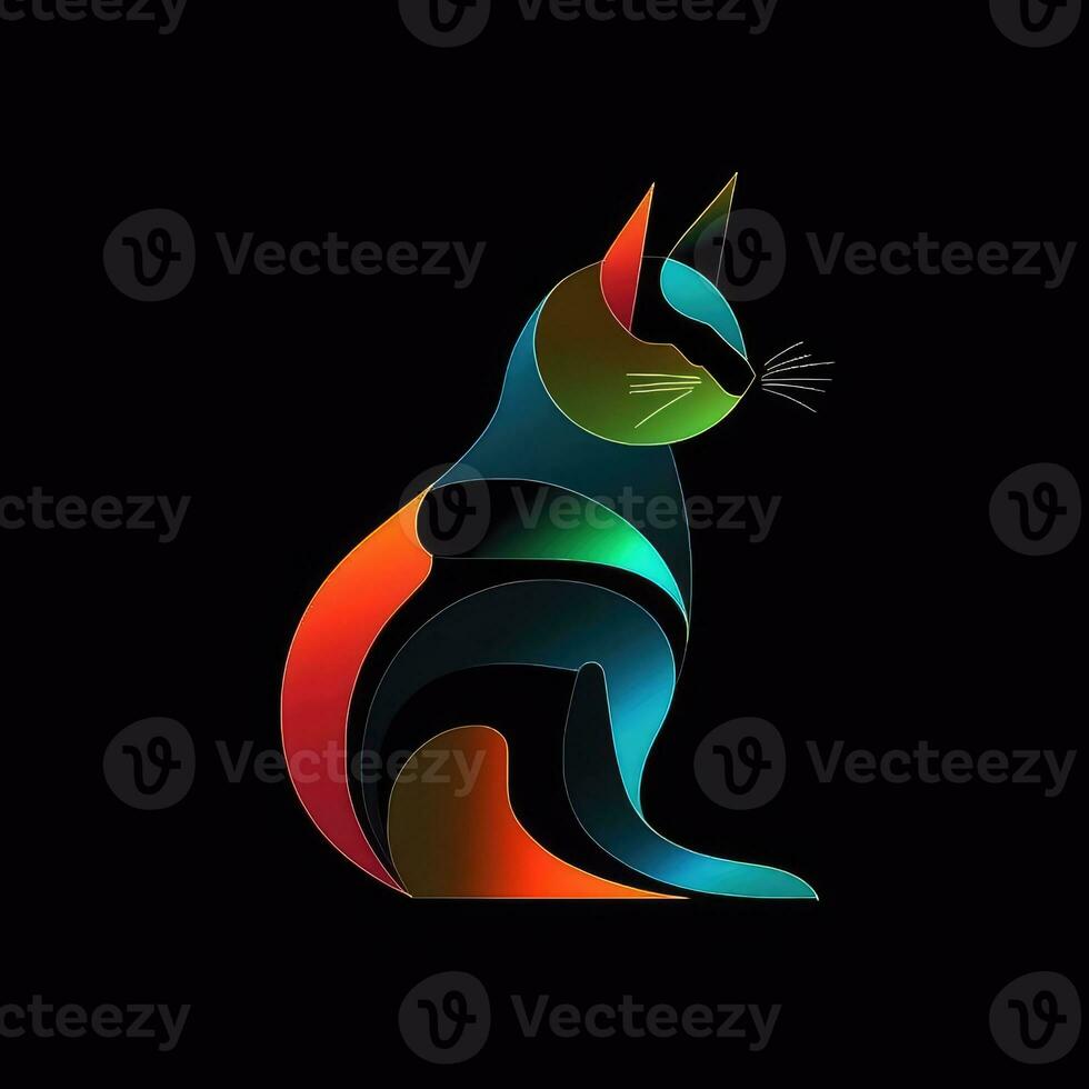 cat kitty neon icon logo halloween cute scary bright illustration tattoo isolated vector photo