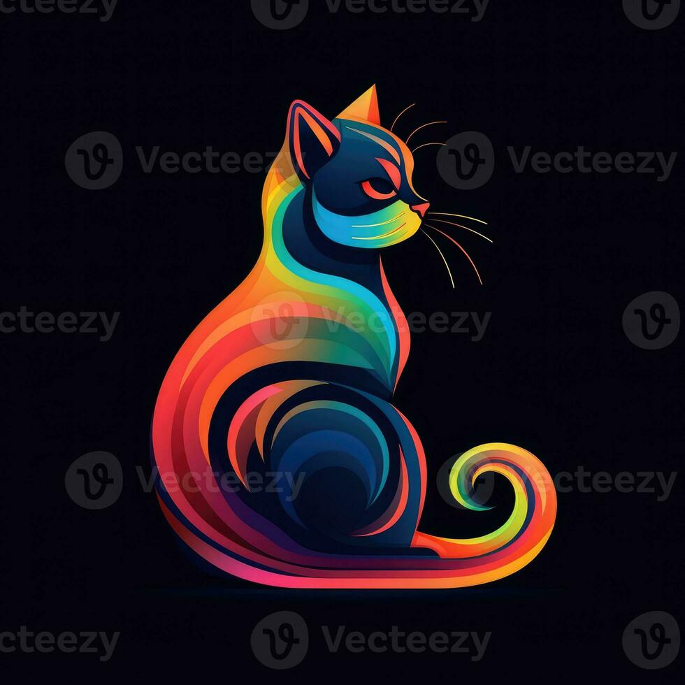 cat kitty neon icon logo halloween cute scary bright illustration tattoo isolated vector photo