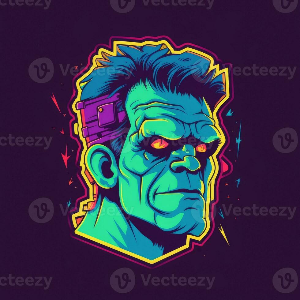 frankenstein zombie neon icon logo halloween scary bright illustration tattoo isolated vector photo