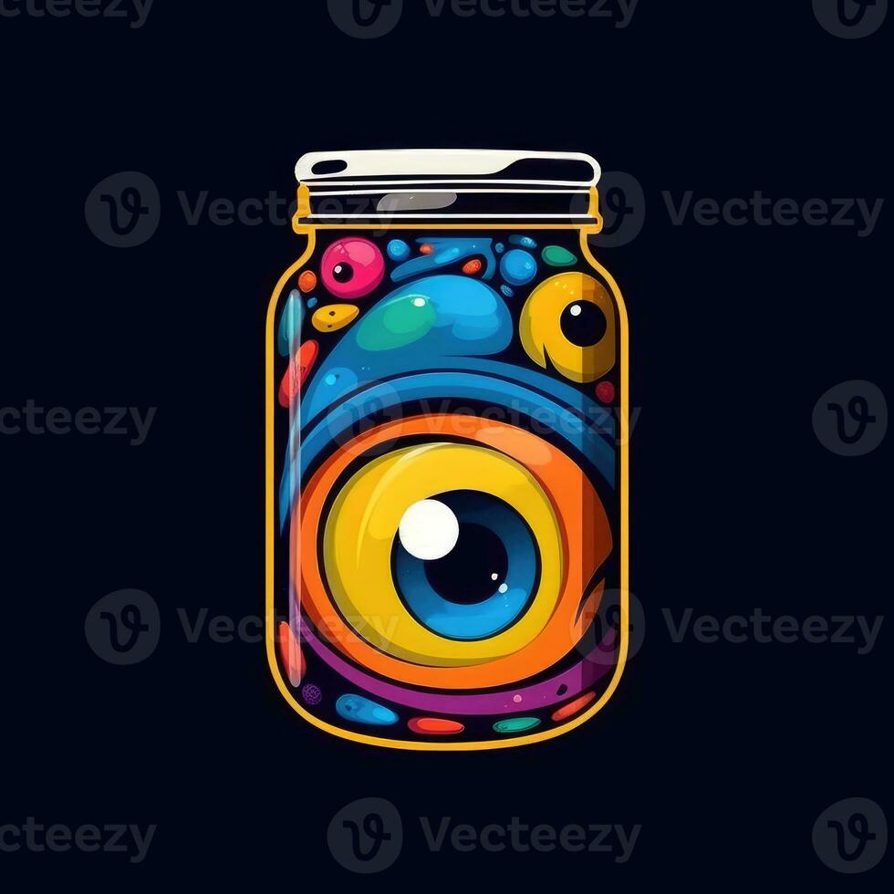 bottle can jar eyes monster neon icon logo halloween scary illustration tattoo isolated vector photo