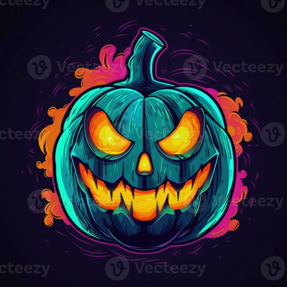 pumpkin jack lantern neon icon logo halloween cute scary bright illustration tattoo isolated vector photo