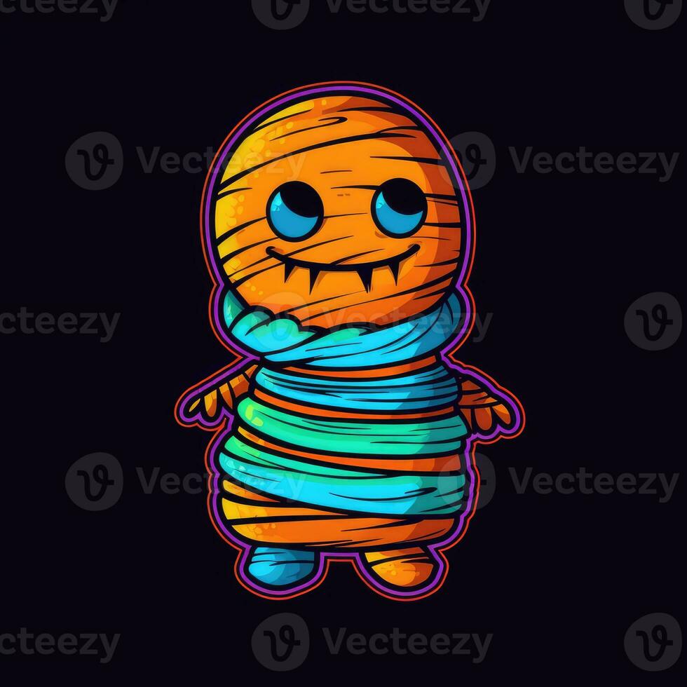 mummy zombie neon icon logo halloween cute scary bright illustration tattoo isolated vector photo